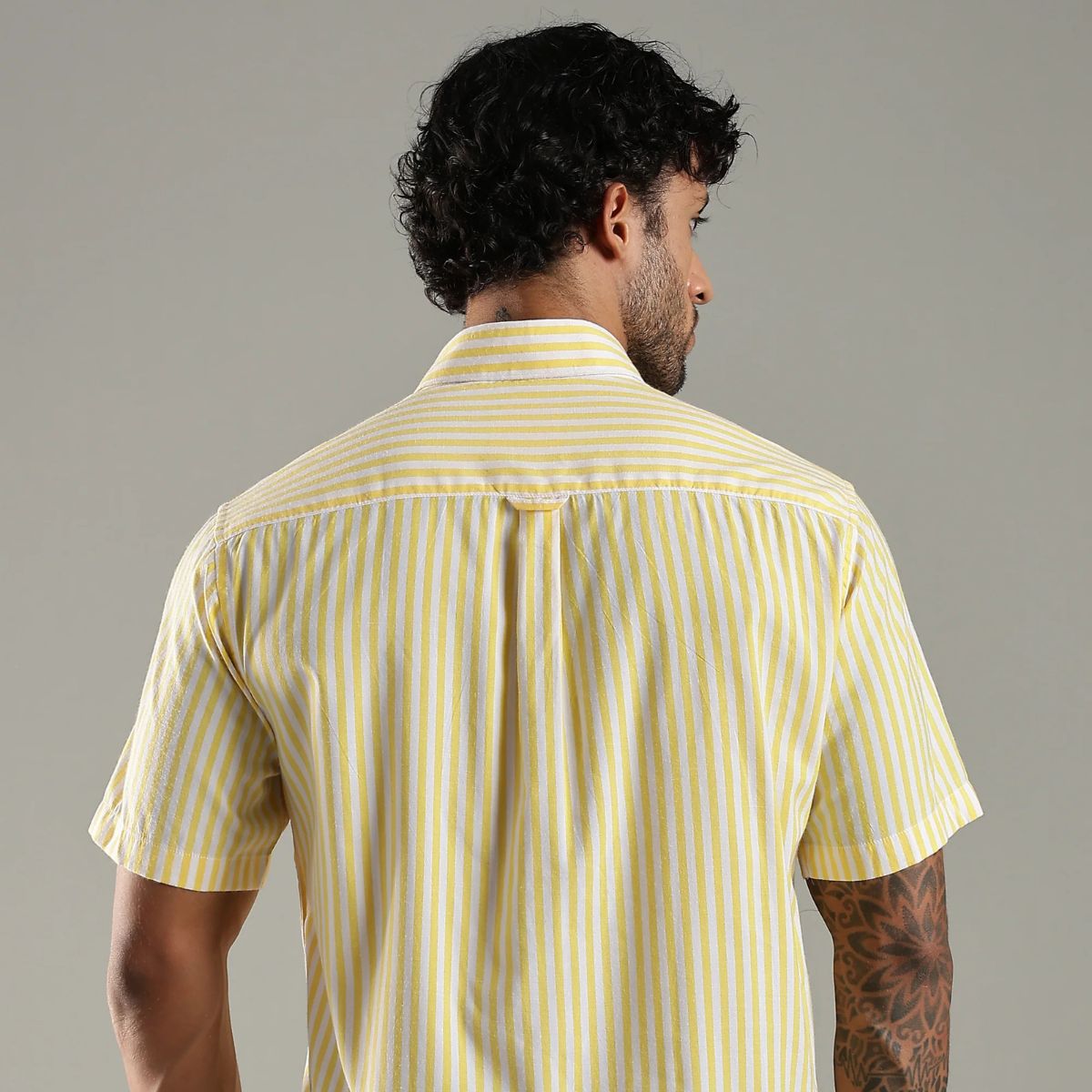 Yellow & White Cotton Classic Solaris Stripes Shirt – Mens Shirt on Brown Living™. SKU: CS - YW - H - S. Img 5.