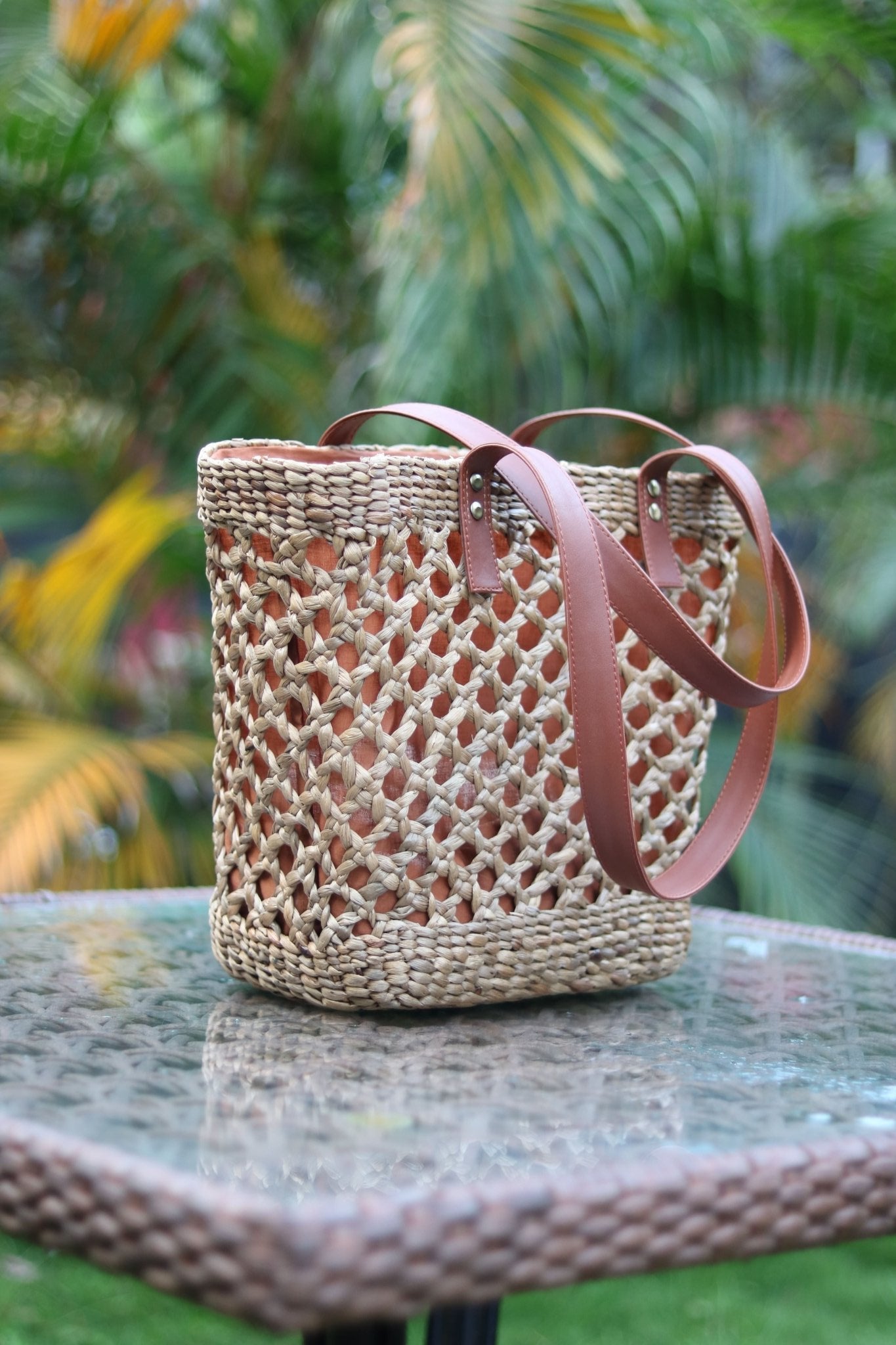 YILDIZ Wicker Tote Bag | Handwoven Natural Wicker Shoulder Bag – Handbags on Brown Living™. SKU: 427WD. Img 1.