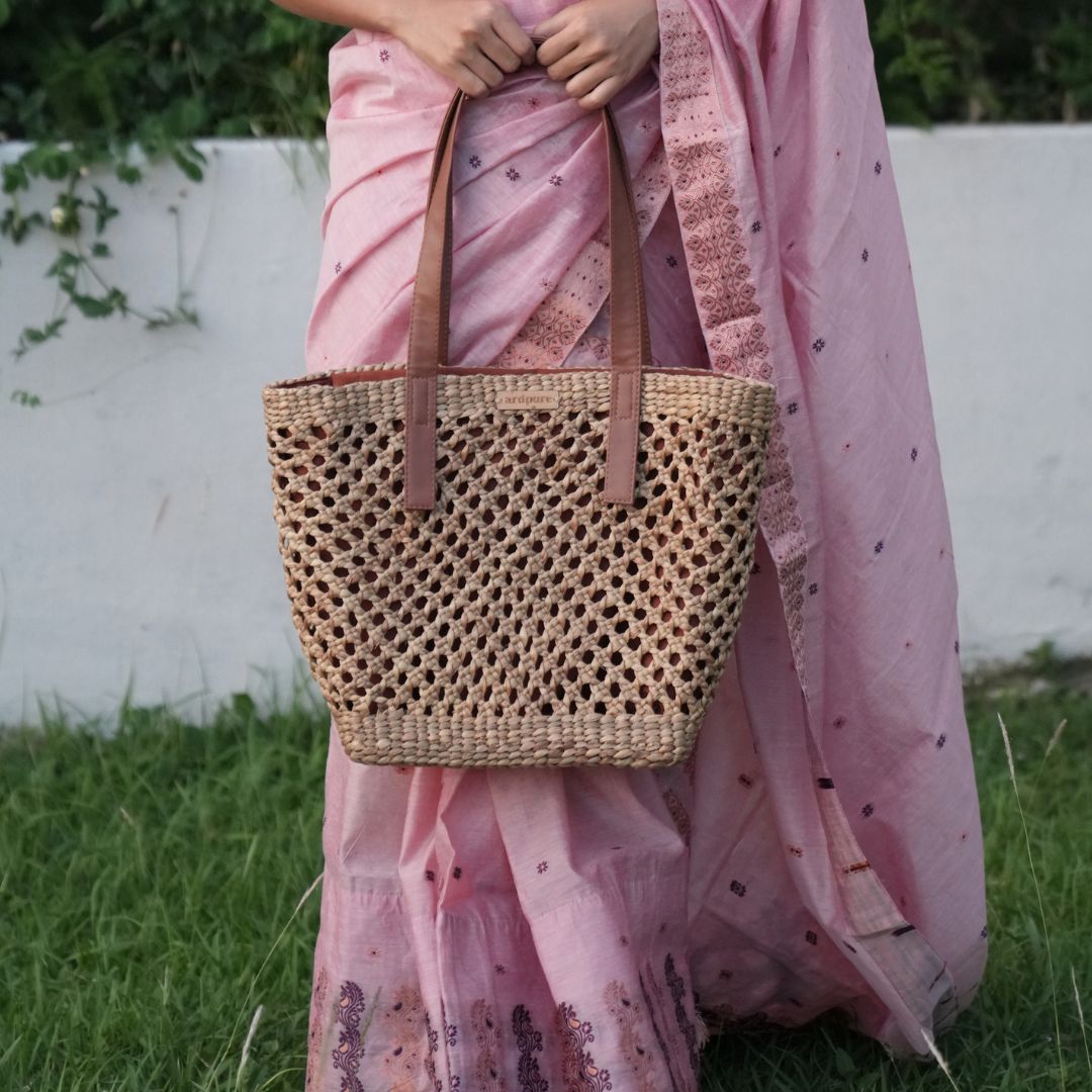 YILDIZ Wicker Tote Bag | Handwoven Natural Wicker Shoulder Bag – Handbags on Brown Living™. SKU: 427WD. Img 2.