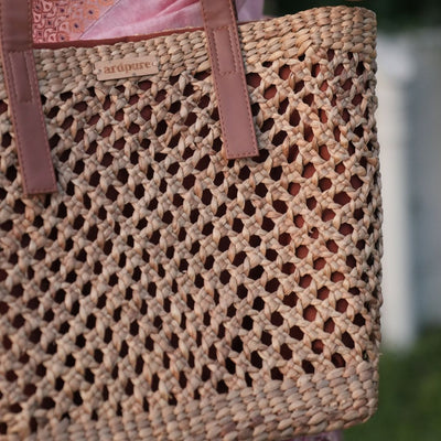 YILDIZ Wicker Tote Bag | Handwoven Natural Wicker Shoulder Bag – Handbags on Brown Living™. SKU: 427WD. Img 3.