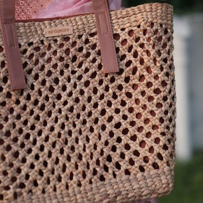 YILDIZ Wicker Tote Bag | Handwoven Natural Wicker Shoulder Bag – Handbags on Brown Living™. SKU: 427WD. Img 3.