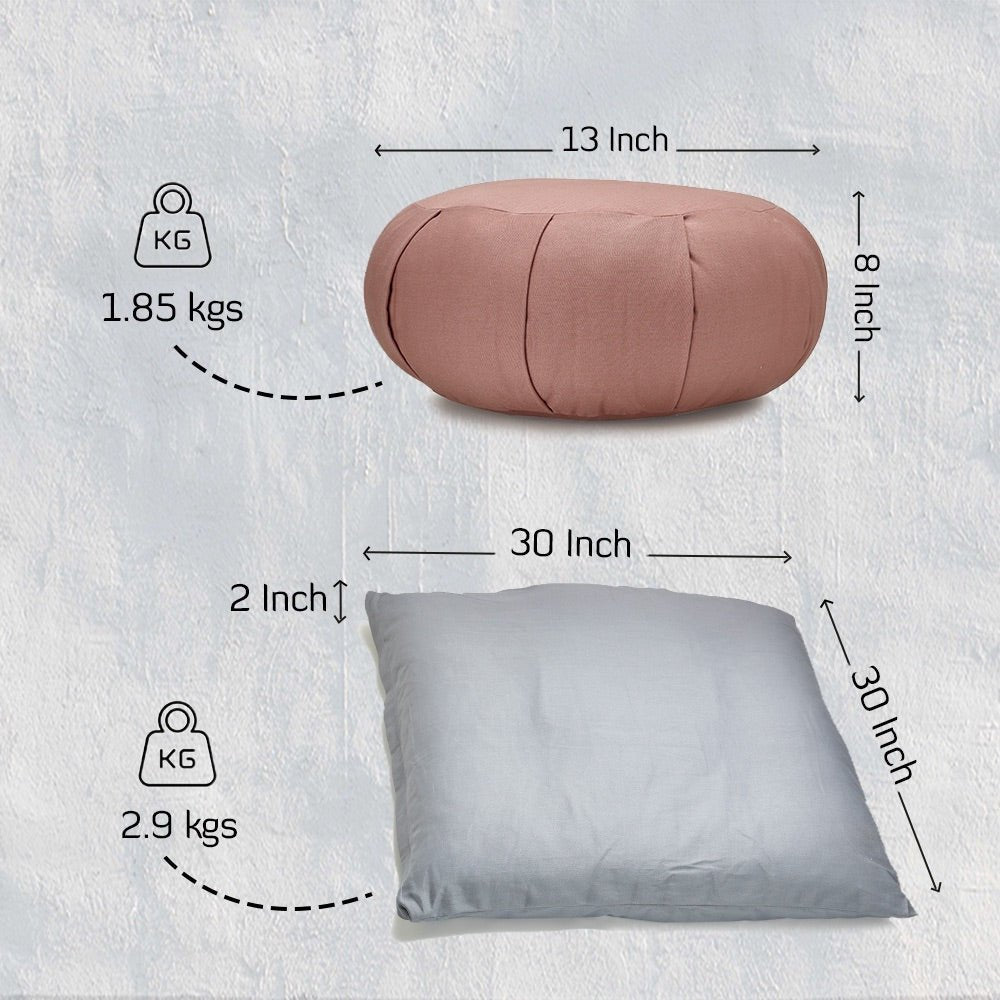 Zabuton Cushion for Meditation & Zafu filled with Cotton - Light grey | Verified Sustainable by Brown Living™