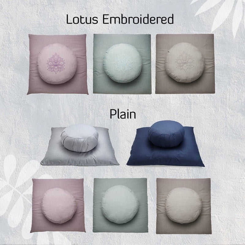 Zafu - Zabuton Meditation & Zen Cushion Combo - Misty Blue | Verified Sustainable Yoga Pillow on Brown Living™