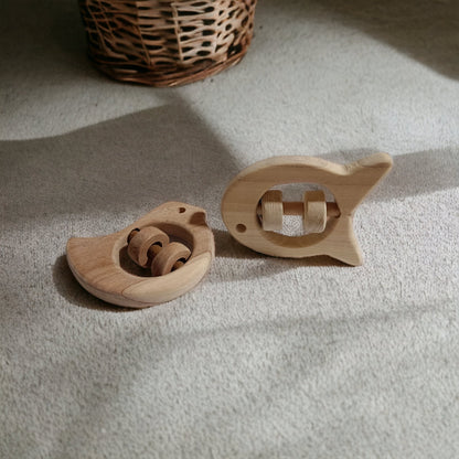 Zero - Chemical Natural Neem Wooden Rattles – Dove & Fish Shapes – Baby Rattles on Brown Living™. SKU: R_DV-FSH. Img 4.