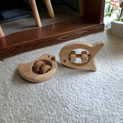 Zero - Chemical Natural Neem Wooden Rattles – Dove & Fish Shapes – Baby Rattles on Brown Living™. SKU: R_DV-FSH. Img 3.
