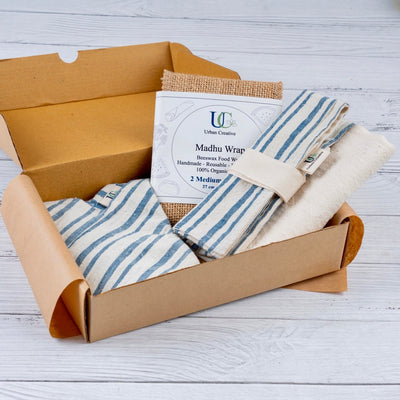 Zero Waste Bento Bag Kit ( Bento Bag+Cutlery Wrap+Beeswax Wrap+Napkin) – Gift Giving on Brown Living™. SKU: UC_ZeroWL - Blue. Img 8.