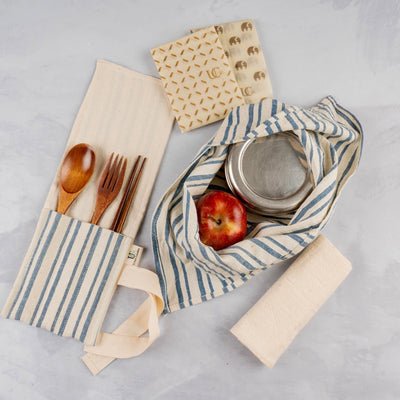 Zero Waste Bento Bag Kit ( Bento Bag+Cutlery Wrap+Beeswax Wrap+Napkin) – Gift Giving on Brown Living™. SKU: UC_ZeroWL - Blue. Img 9.