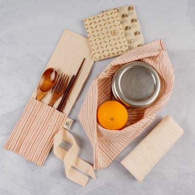 Zero Waste Bento Bag Kit ( Bento Bag+Cutlery Wrap+Beeswax Wrap+Napkin) – Gift Giving on Brown Living™. SKU: UC_ZeroWL - Red. Img 6.