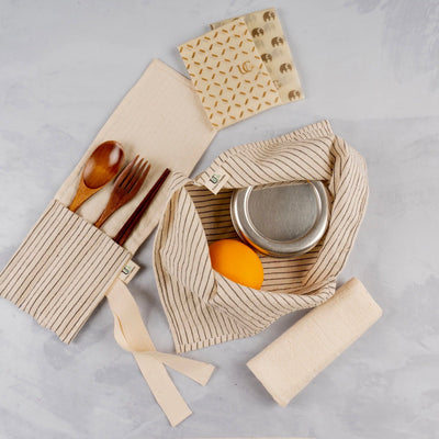 Zero Waste Bento Bag Kit ( Bento Bag+Cutlery Wrap+Beeswax Wrap+Napkin) – Gift Giving on Brown Living™. SKU: ZeroWL - Black. Img 3.