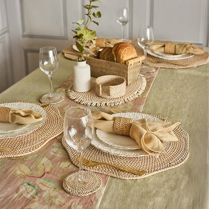 Zibo Oval Shell Placemat – Natural Rattan, Eco - Friendly Dining Decor – Home Decor on Brown Living™. SKU: Ziboovalshellplacematnatural. Img 2.