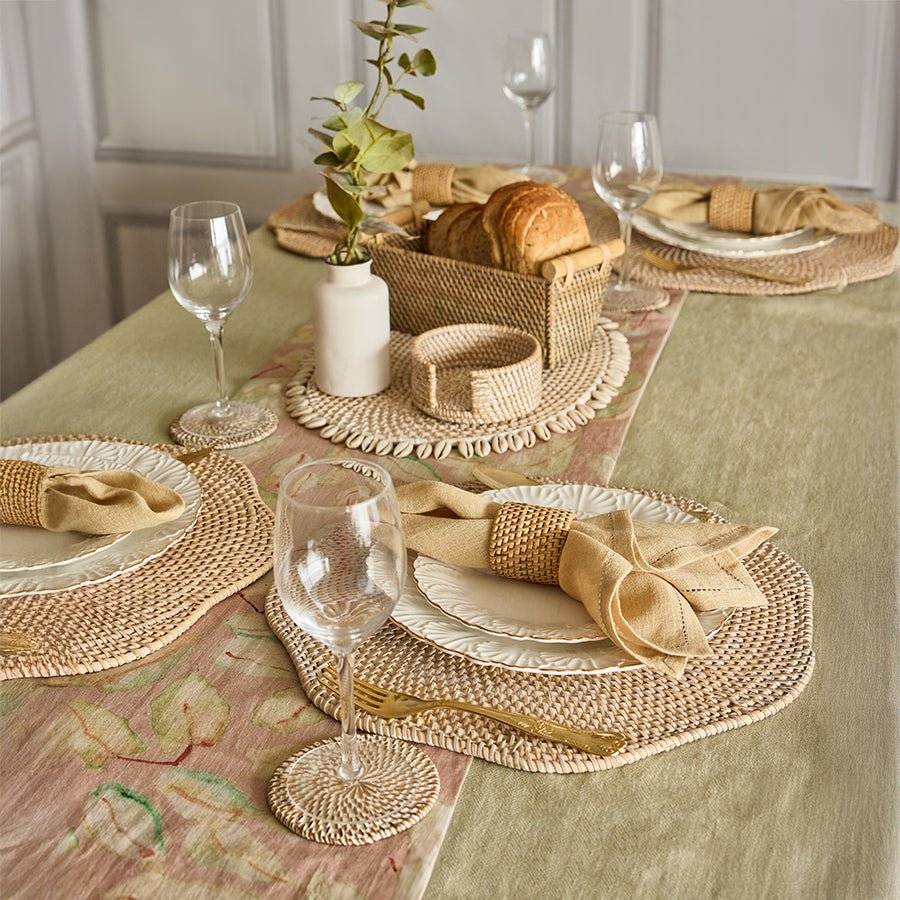 Zibo Oval Shell Placemat – Natural Rattan, Eco - Friendly Dining Decor – Home Decor on Brown Living™. SKU: Ziboovalshellplacematnatural. Img 2.