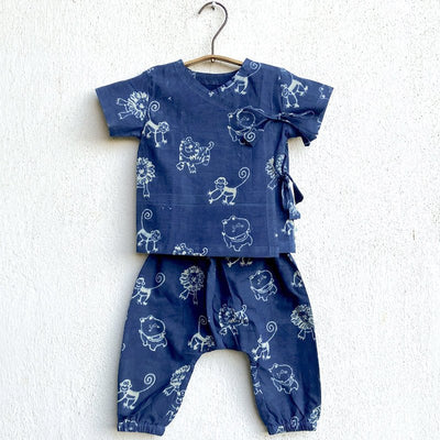 Zoo Print Indigo Angarakha Top with Pants – Kids Daywear Sets on Brown Living™. SKU: 186 - 06112 - ZOO - ING - ANG+PLN - WHT - PYJ1. Img 6.