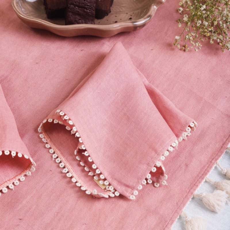 Buy 100% Hemp Table Napkins | Pink with Lace work| Set of 4/6 | Shop Verified Sustainable Table Linens on Brown Living™