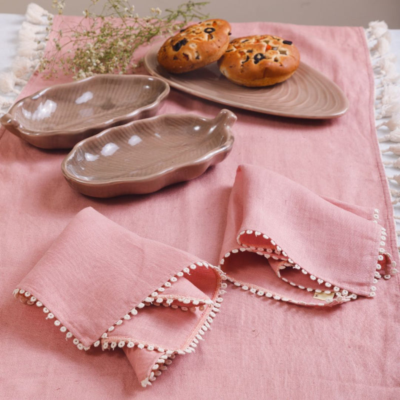 Buy 100% Hemp Table Napkins | Pink with Lace work| Set of 4/6 | Shop Verified Sustainable Table Linens on Brown Living™