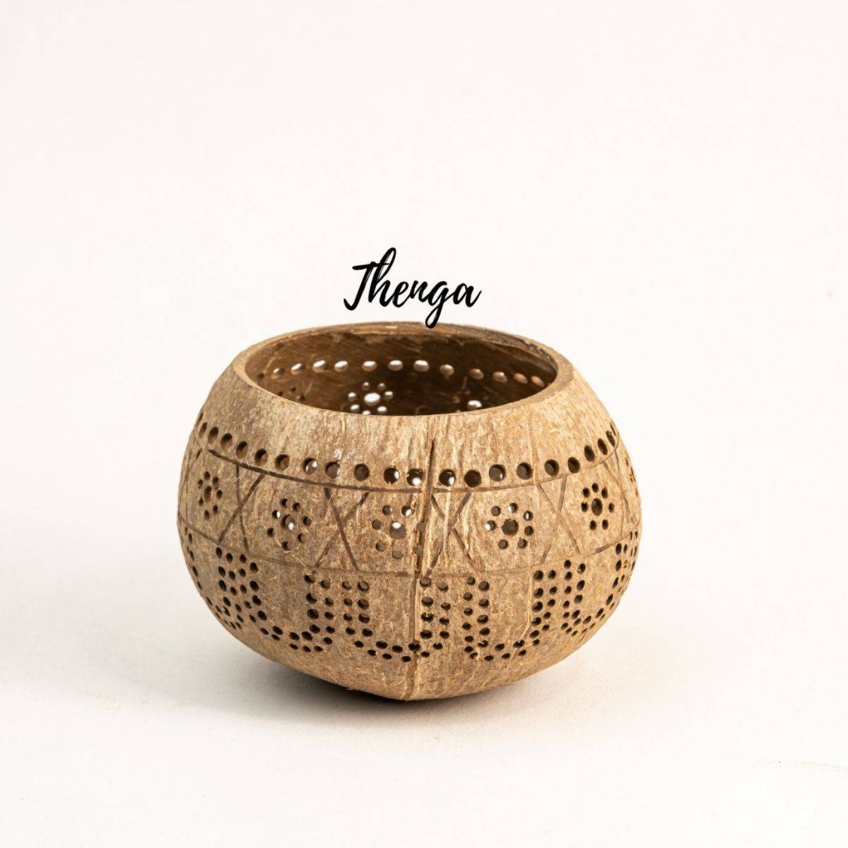 100% Natural Jumbo Hand Carved Coconut Candle Shell Holder Lantern Tealight | Verified Sustainable by Brown Living™