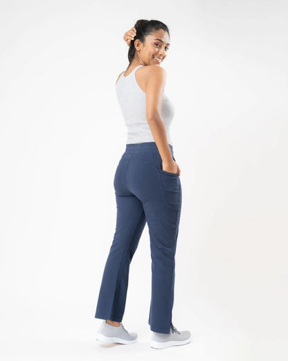 100% Organic Cotton Blue Flared Bottom Athleisure Pant For Women | Verified Sustainable by Brown Living™