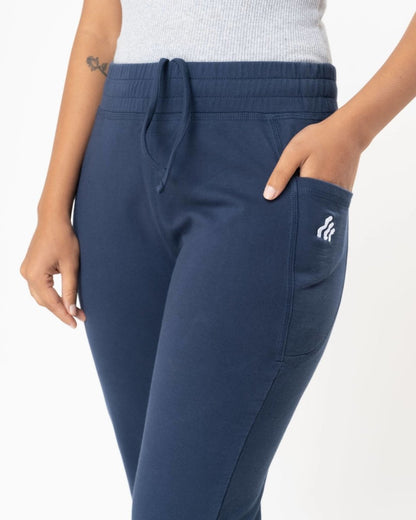 100% Organic Cotton Blue Flared Bottom Athleisure Pant For Women | Verified Sustainable by Brown Living™