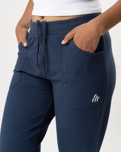 100% Organic Cotton Blue Regular Fit Athleisure Pant for Women | Verified Sustainable by Brown Living™