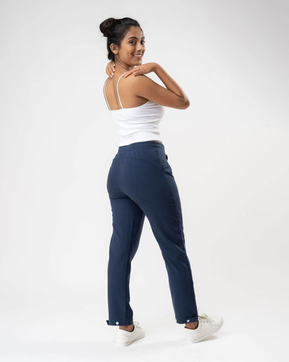 100% Organic Cotton Blue Regular Fit Athleisure Pant for Women | Verified Sustainable by Brown Living™