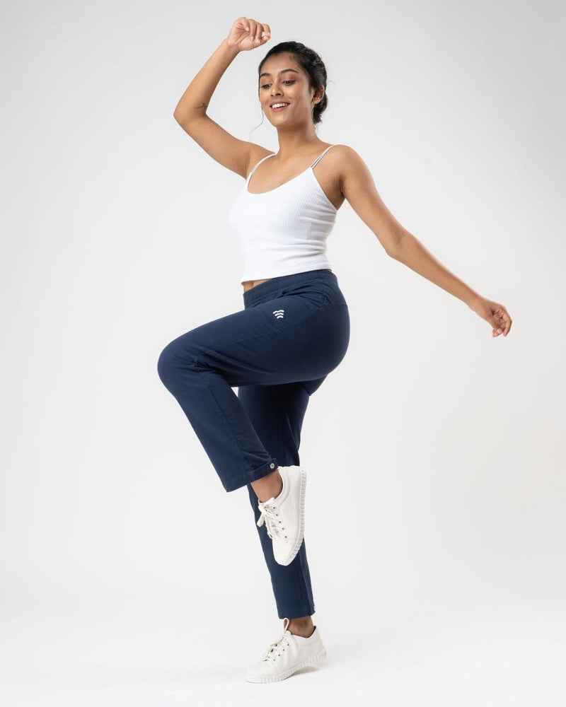 Buy 100% Organic Cotton Blue Regular Fit Athleisure Pant for Women | Shop Verified Sustainable Womens Pants on Brown Living™