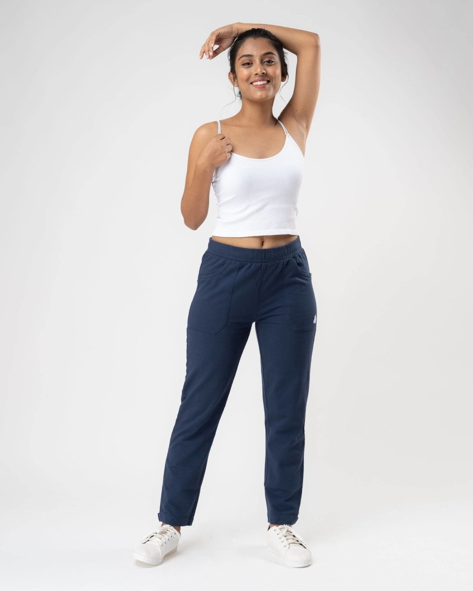 100% Organic Cotton Blue Regular Fit Athleisure Pant for Women | Verified Sustainable by Brown Living™