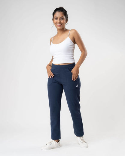 100% Organic Cotton Blue Regular Fit Athleisure Pant for Women | Verified Sustainable by Brown Living™