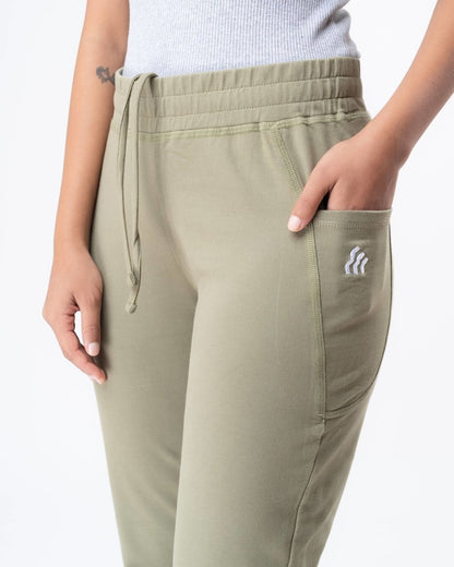 100% Organic Cotton Green Flared Bottom Athleisure Pant For Women | Verified Sustainable by Brown Living™