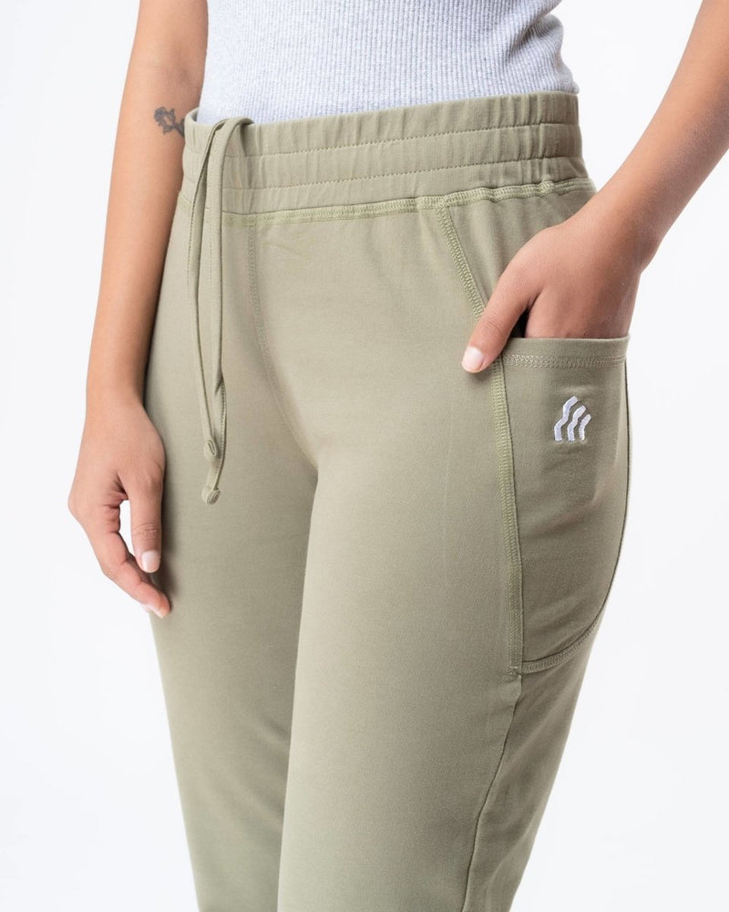 Buy 100% Organic Cotton Green Flared Bottom Athleisure Pant For Women | Shop Verified Sustainable Womens Pants on Brown Living™