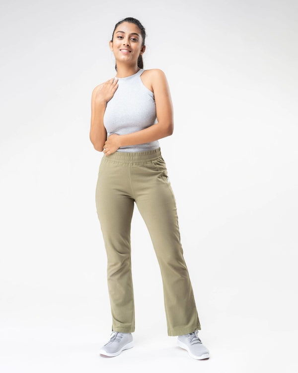 Buy 100% Organic Cotton Green Flared Bottom Athleisure Pant For Women | Shop Verified Sustainable Products on Brown Living