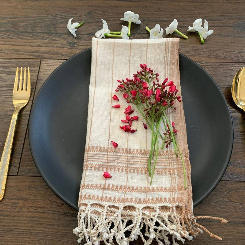 Buy 100% Organic Cotton Handcrafted Napkins - Set of 2 Brown & White | Shop Verified Sustainable Products on Brown Living