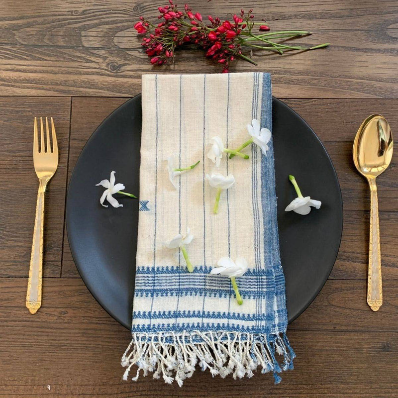 Buy 100% Organic Cotton Handcrafted Napkins - Set of 2 Indigo & White | Shop Verified Sustainable Products on Brown Living