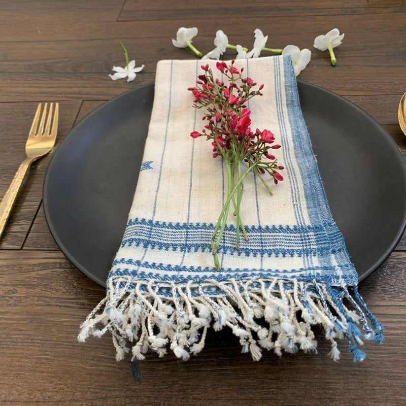 Buy 100% Organic Cotton Handcrafted Napkins - Set of 2 Indigo & White | Shop Verified Sustainable Products on Brown Living