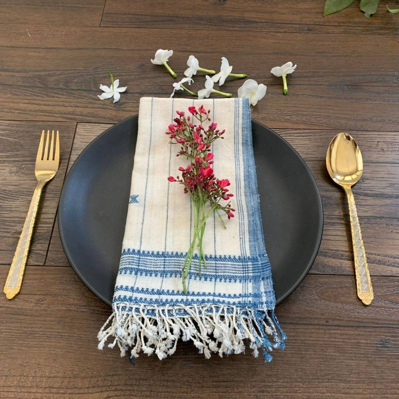 Buy 100% Organic Cotton Handcrafted Napkins - Set of 2 Indigo & White | Shop Verified Sustainable Products on Brown Living