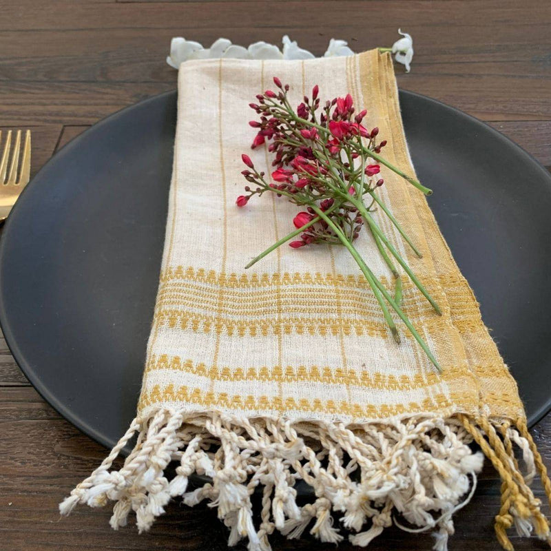 Buy 100% Organic Cotton Handcrafted Napkins| Set of 2| Ochre & White | Shop Verified Sustainable Products on Brown Living