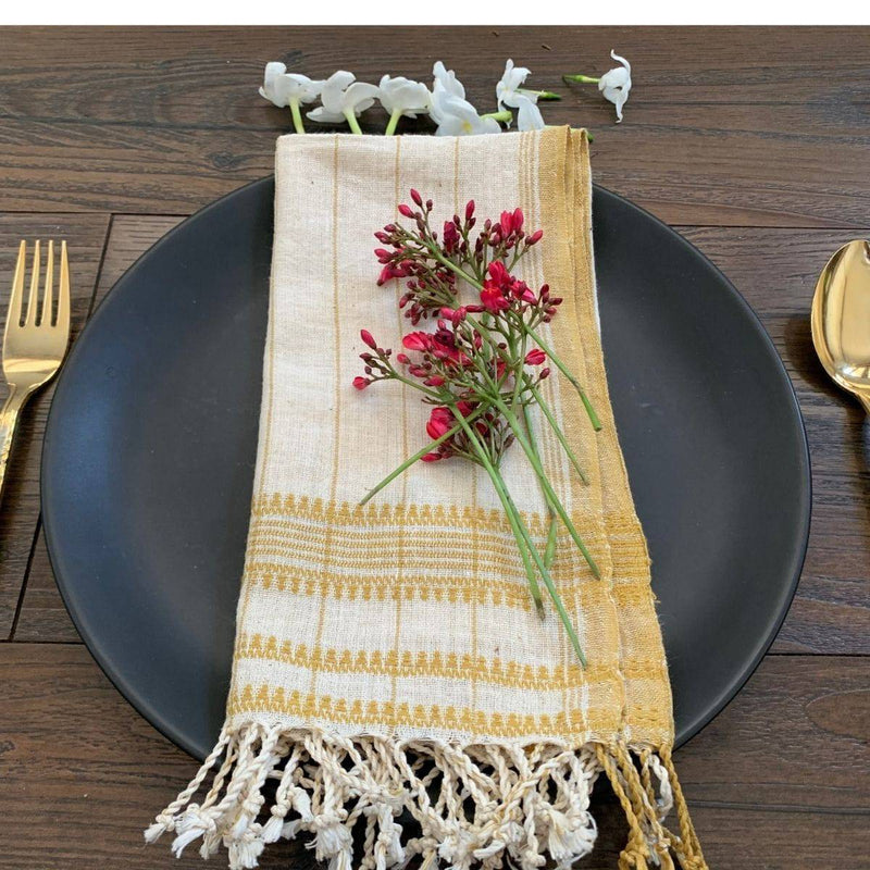 Buy 100% Organic Cotton Handcrafted Napkins| Set of 2| Ochre & White | Shop Verified Sustainable Products on Brown Living
