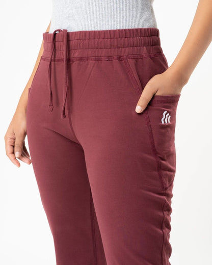 100% Organic Cotton Maroon Flared Bottom Athleisure Pant For Women | Verified Sustainable by Brown Living™