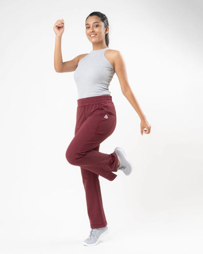 100% Organic Cotton Maroon Flared Bottom Athleisure Pant For Women | Verified Sustainable by Brown Living™