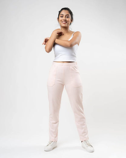 100% Organic Cotton Pink Regular Fit Athleisure Pant for Women | Verified Sustainable by Brown Living™