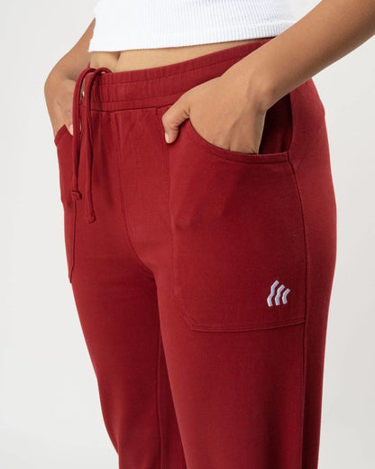 100% Organic Cotton Red Regular Fit Athleisure Pant for Women | Verified Sustainable by Brown Living™