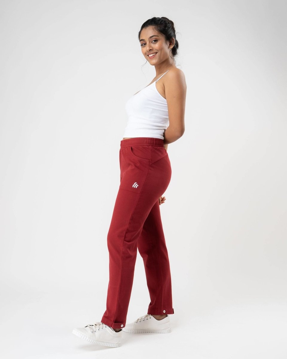 100% Organic Cotton Red Regular Fit Athleisure Pant for Women | Verified Sustainable by Brown Living™