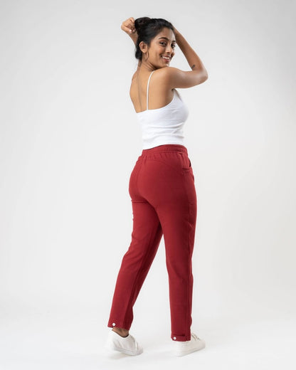 100% Organic Cotton Red Regular Fit Athleisure Pant for Women | Verified Sustainable by Brown Living™