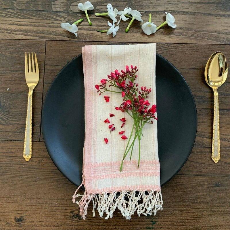 Buy 100% Organic Handcrafted Table Napkins - Set of 2 in Light Pink and White | Shop Verified Sustainable Products on Brown Living