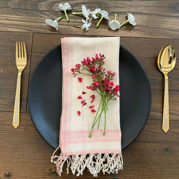 Buy 100% Organic Handcrafted Table Napkins - Set of 2 in Light Pink and White | Shop Verified Sustainable Products on Brown Living