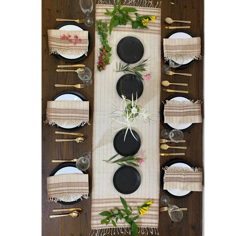 Buy 100% Organic Handcrafted Table Runner - Brown and White | Shop Verified Sustainable Products on Brown Living