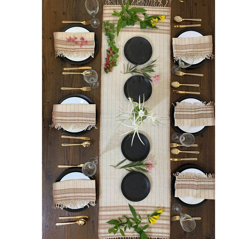 Buy 100% Organic Handcrafted Table Runner - Brown and White | Shop Verified Sustainable Products on Brown Living