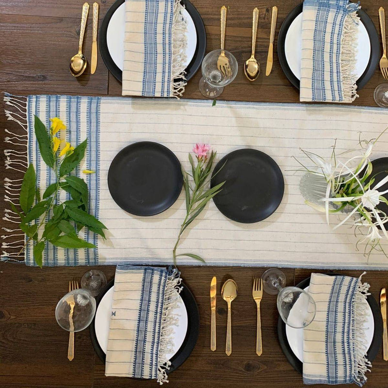 Buy 100% Organic Handcrafted Table Runner - Indigo and White | Shop Verified Sustainable Products on Brown Living