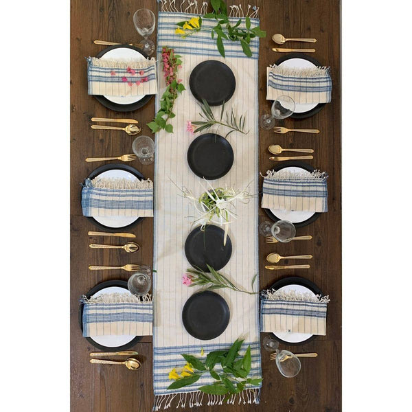 Buy 100% Organic Handcrafted Table Runner - Indigo and White | Shop Verified Sustainable Products on Brown Living