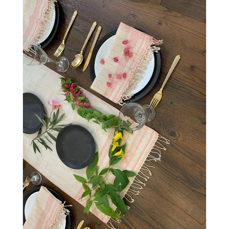 Buy 100% Organic Handcrafted Table Runner - Light Pink and White | Shop Verified Sustainable Products on Brown Living