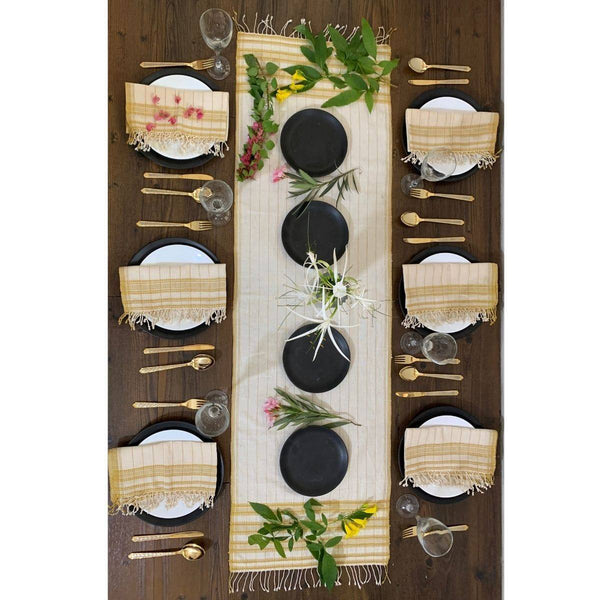 Buy 100% Organic Handcrafted Table Runner- Ochre and White | Shop Verified Sustainable Products on Brown Living