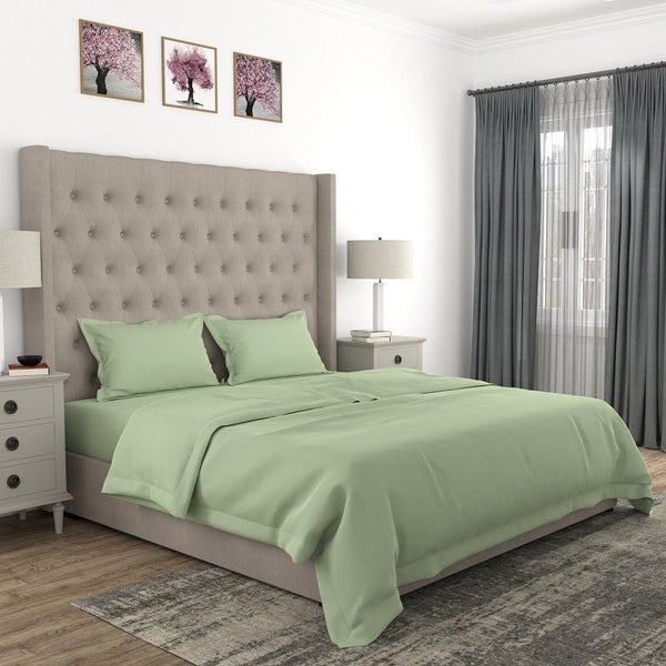 Buy 100% Pure Cotton Plain Satin Celadon Green Bedsheet Set | Shop Verified Sustainable Bed Linens on Brown Living™